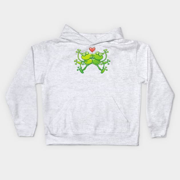 Couple of funny green frogs in love kissing passionately Kids Hoodie by zooco